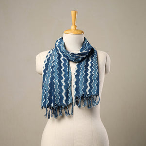 Blue - Block Print Cotton Bagru Stole with Tassels 119