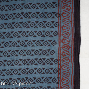 Blue - Bagh Hand Block Printed Cotton Saree