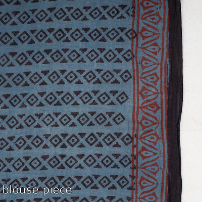 Blue - Bagh Hand Block Printed Cotton Saree