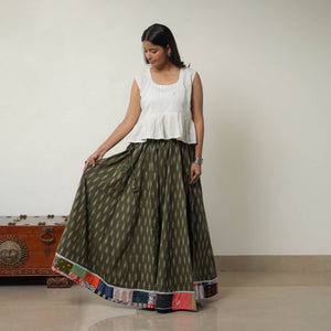Green - 24 Kali Cotton Pochampally Ikat Skirt 09