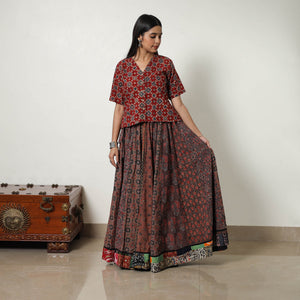 Brown - 24 Kali Patchwork Block Printed Cotton Ajrakh Skirt 12