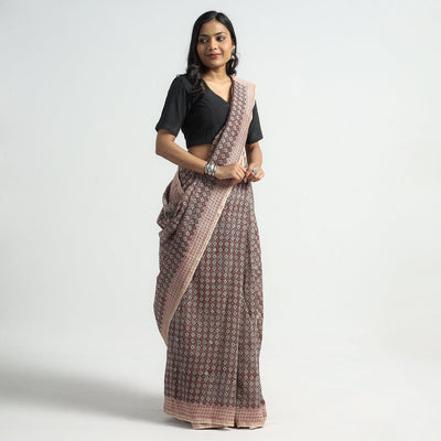 Black - Bagh Hand Block Printed Natural Dyed Chanderi Silk Saree