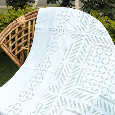 Blue - Barmer Applique Cutwork Cotton Single Bed cover (93 x 60 in)