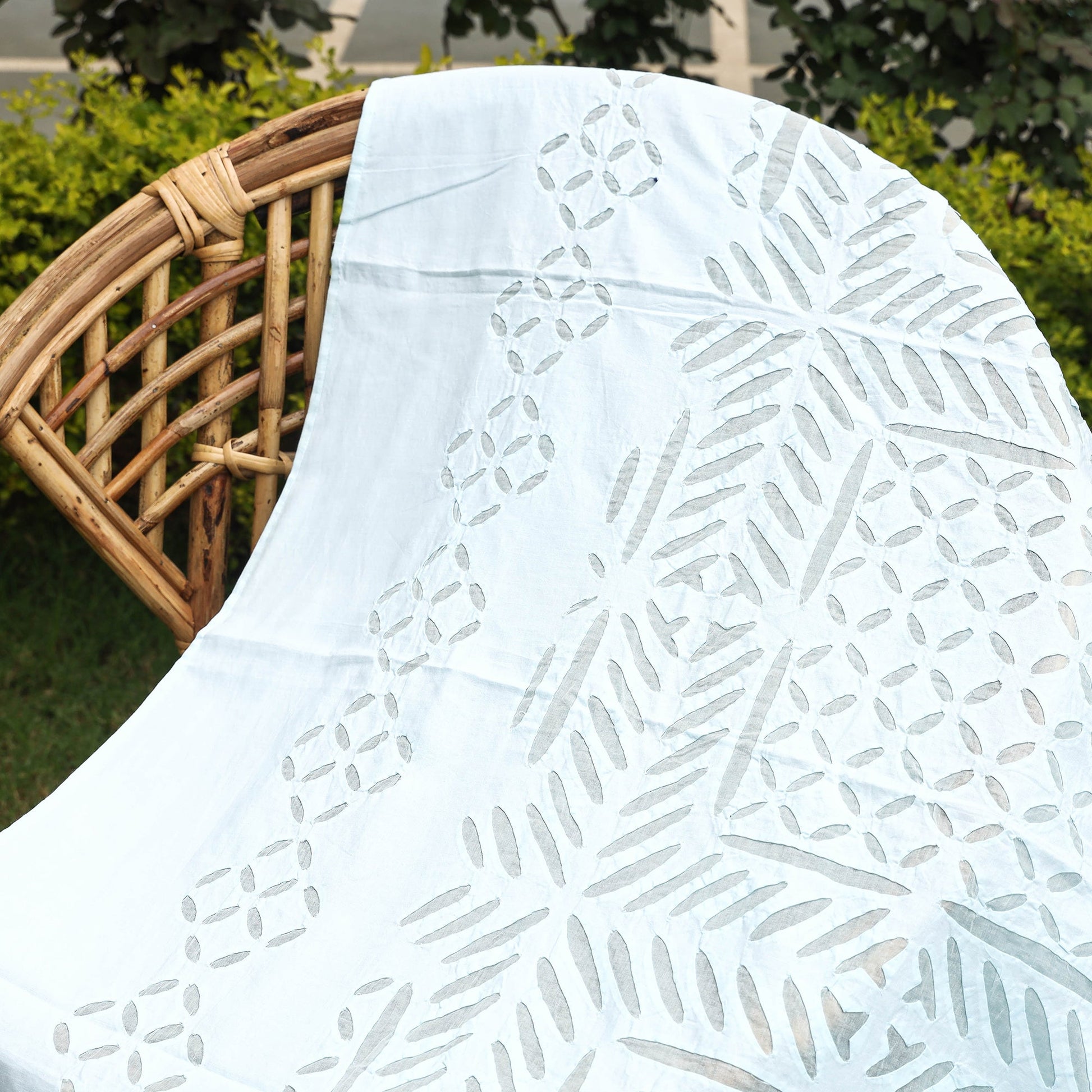 Blue - Barmer Applique Cutwork Cotton Single Bed cover (93 x 60 in)