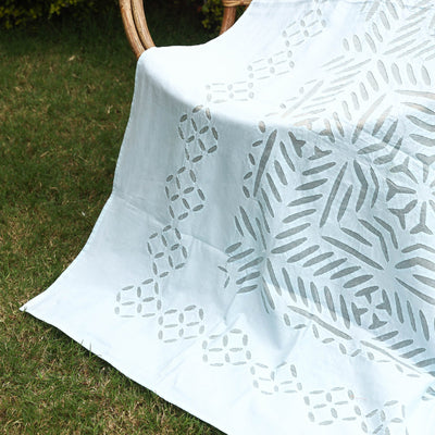 Blue - Barmer Applique Cutwork Cotton Single Bed cover (93 x 60 in)