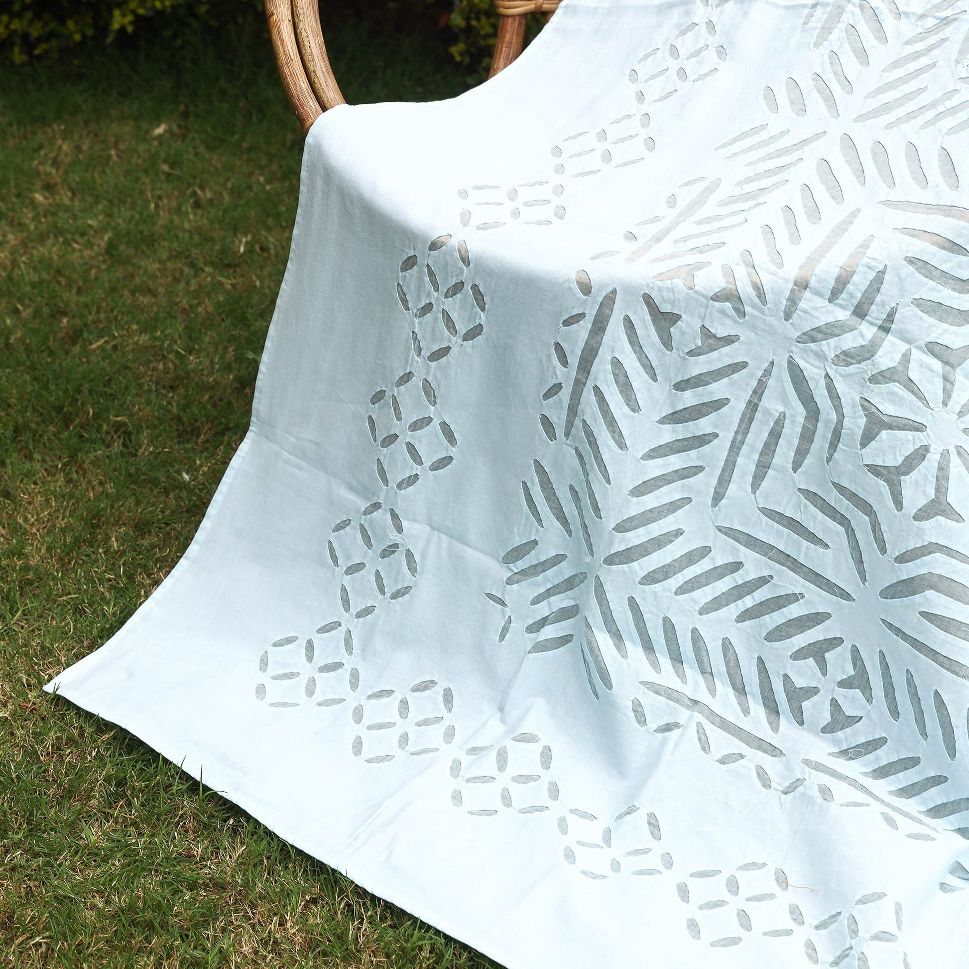 Blue - Barmer Applique Cutwork Cotton Single Bed cover (93 x 60 in)