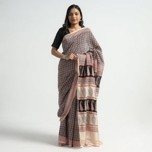 Black - Bagh Hand Block Printed Natural Dyed Chanderi Silk Saree