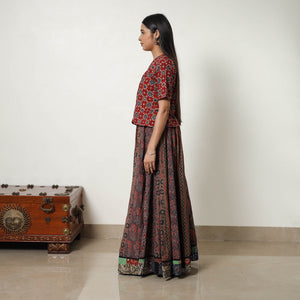 Brown - 24 Kali Patchwork Block Printed Cotton Ajrakh Skirt 12