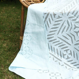 Blue - Barmer Applique Cutwork Cotton Single Bed cover (93 x 60 in)