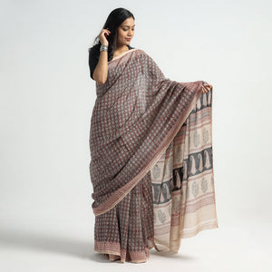 Black - Bagh Hand Block Printed Natural Dyed Chanderi Silk Saree
