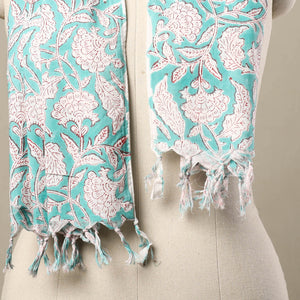 Blue - Block Print Cotton Sanganeri Stole with Tassels 124