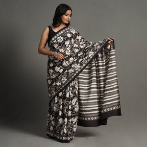 Black - Bagru Block Printed Mul Cotton Saree