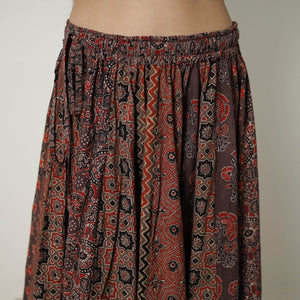 Brown - 24 Kali Patchwork Block Printed Cotton Ajrakh Skirt 12