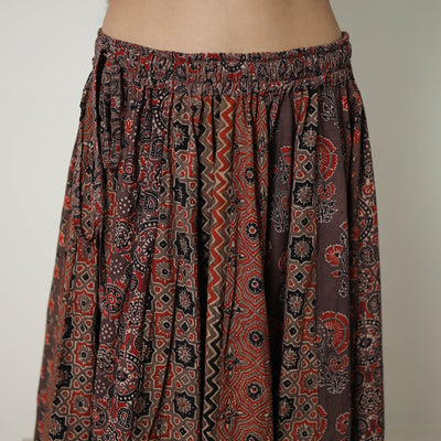 Brown - 24 Kali Patchwork Block Printed Cotton Ajrakh Skirt 12