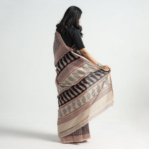 Black - Bagh Hand Block Printed Natural Dyed Chanderi Silk Saree