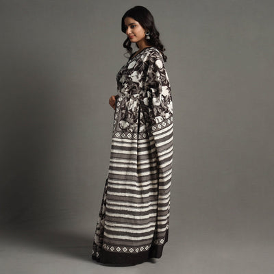Black - Bagru Block Printed Mul Cotton Saree