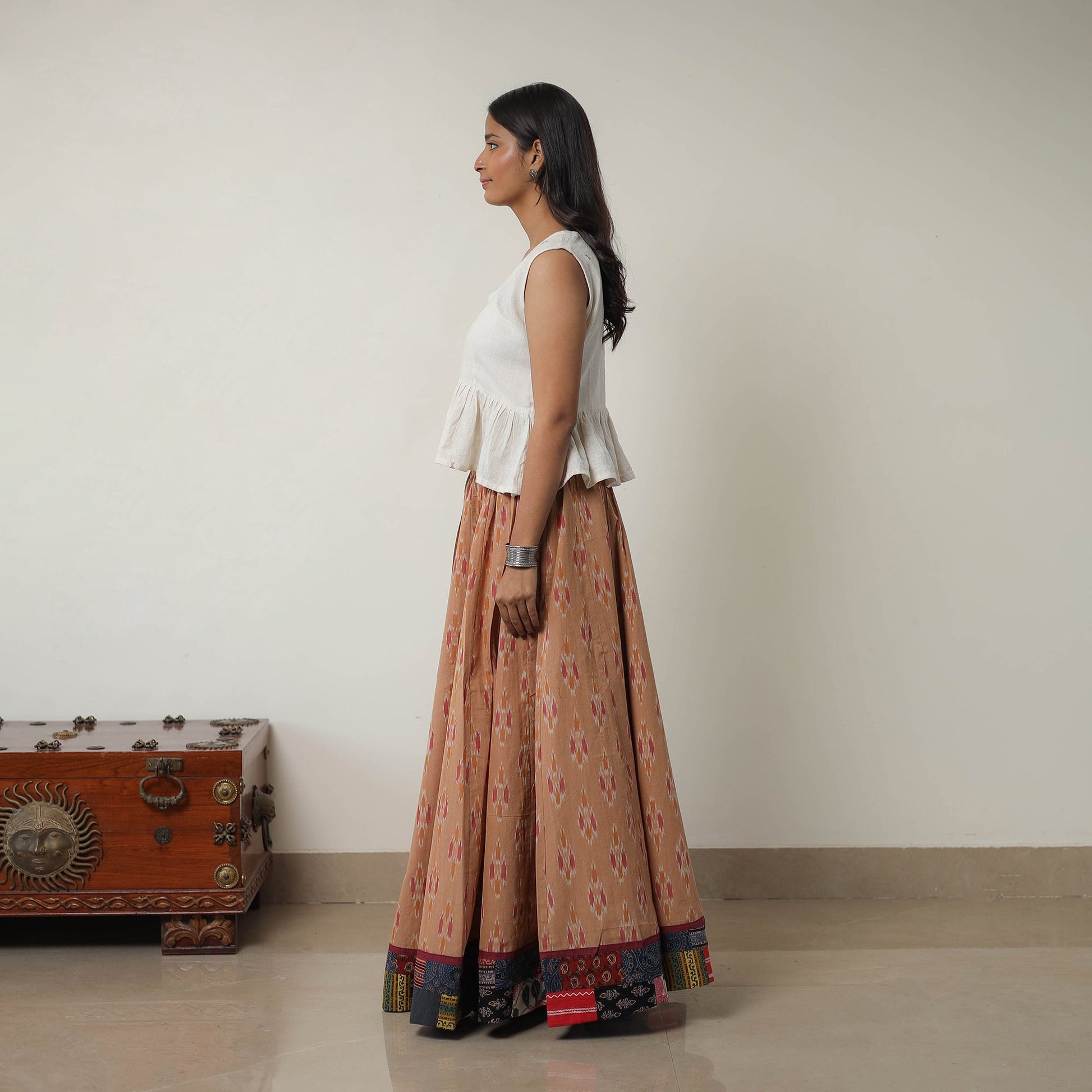 Brown - 24 Kali Cotton Pochampally Ikat Skirt 10