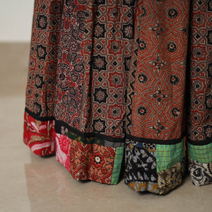 Brown - 24 Kali Patchwork Block Printed Cotton Ajrakh Skirt 12