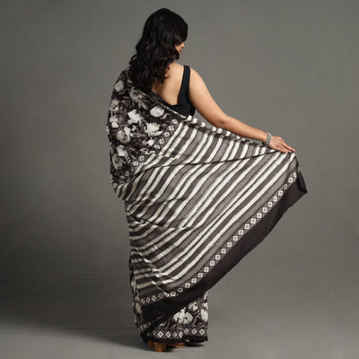Black - Bagru Block Printed Mul Cotton Saree