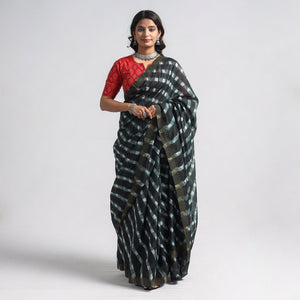 Black - Leheriya Tie-Dye Chanderi Silk Saree with Zari Border