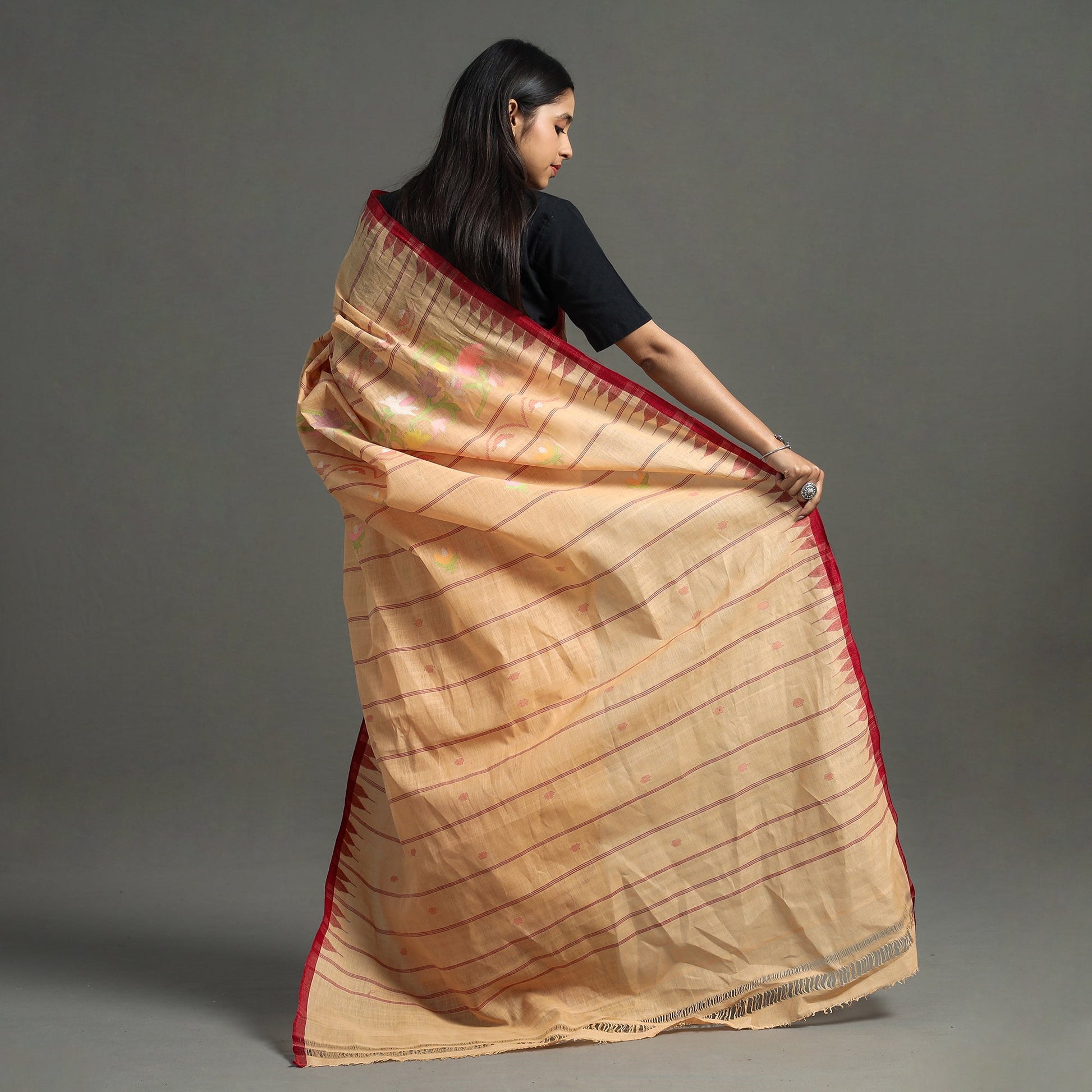 Peach - Traditional Moirangphee Manipuri Pure Handloom Cotton Saree