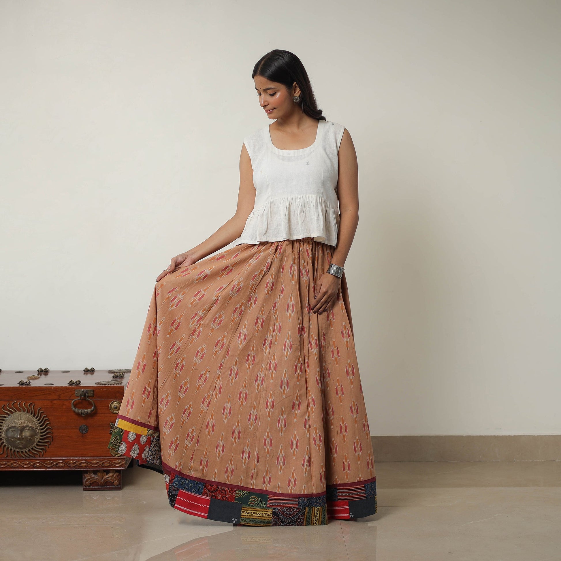 Brown - 24 Kali Cotton Pochampally Ikat Skirt 10
