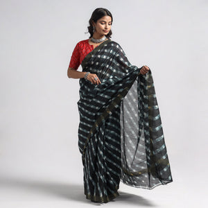 Black - Leheriya Tie-Dye Chanderi Silk Saree with Zari Border