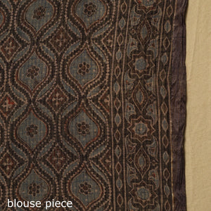 Black - Natural Dyed Block Print Kota Doria Cotton Ajrakh Saree 16