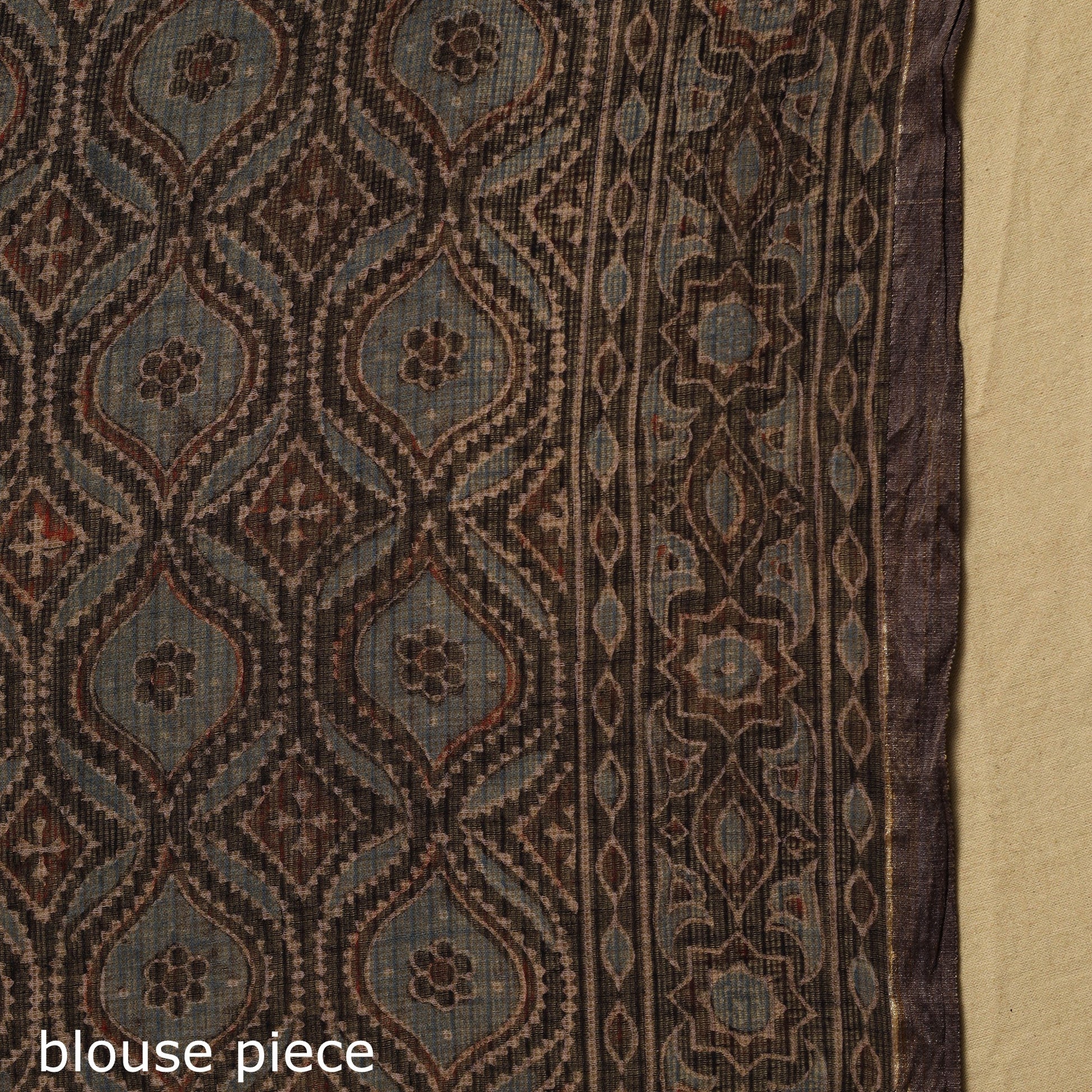 Black - Natural Dyed Block Print Kota Doria Cotton Ajrakh Saree 16