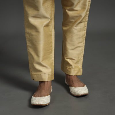 Beige - Elegant Banarasi Brocade Silk Kurta with Pant Set