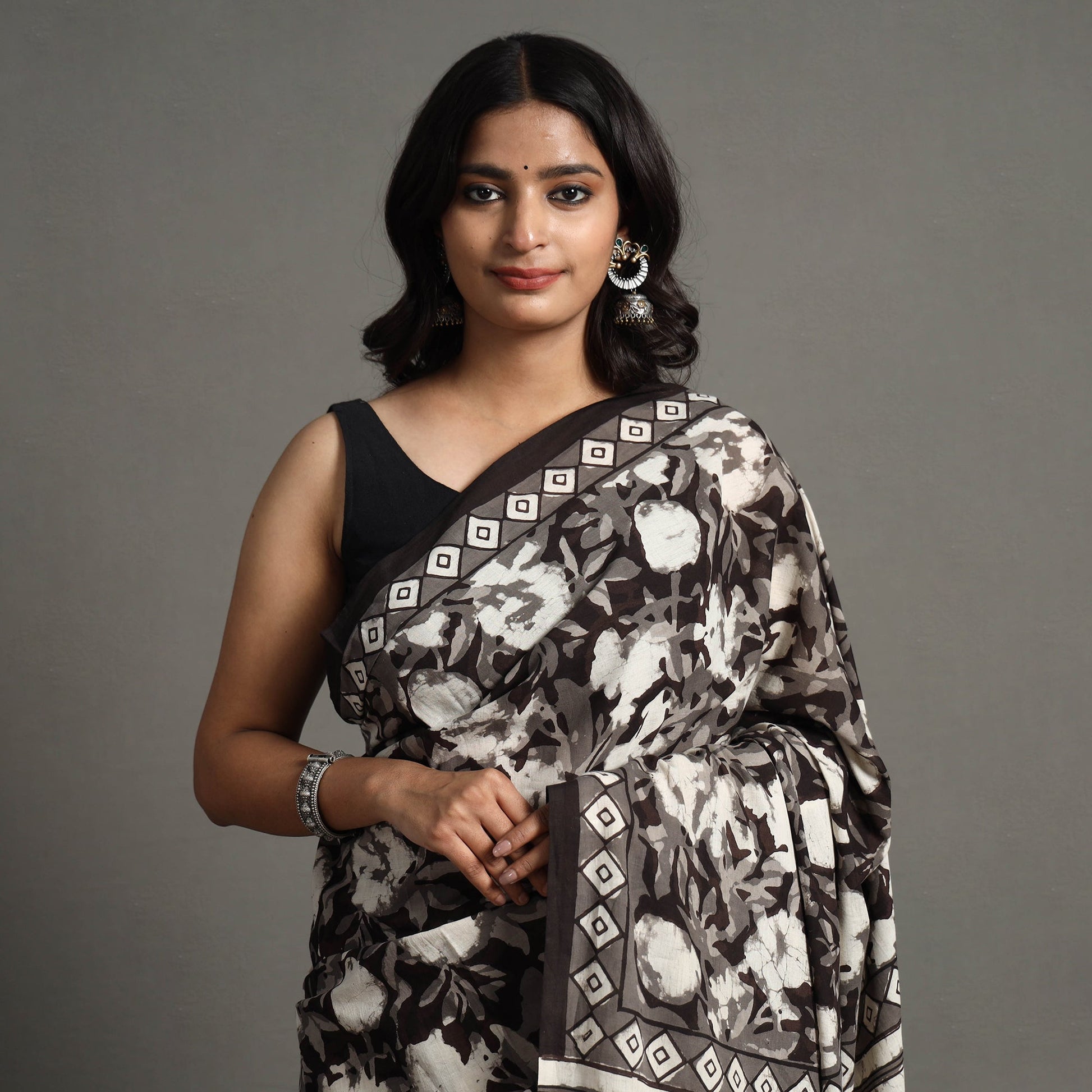 Black - Bagru Block Printed Mul Cotton Saree