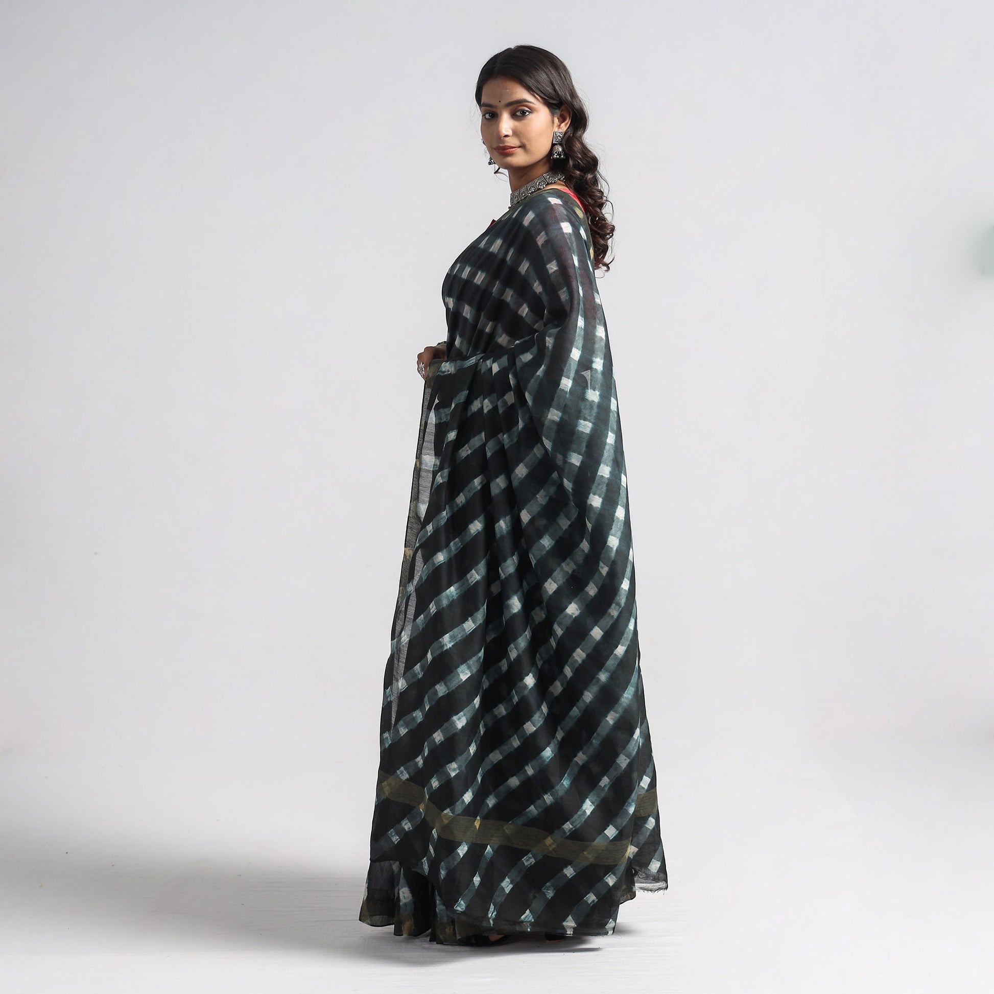 Black - Leheriya Tie-Dye Chanderi Silk Saree with Zari Border
