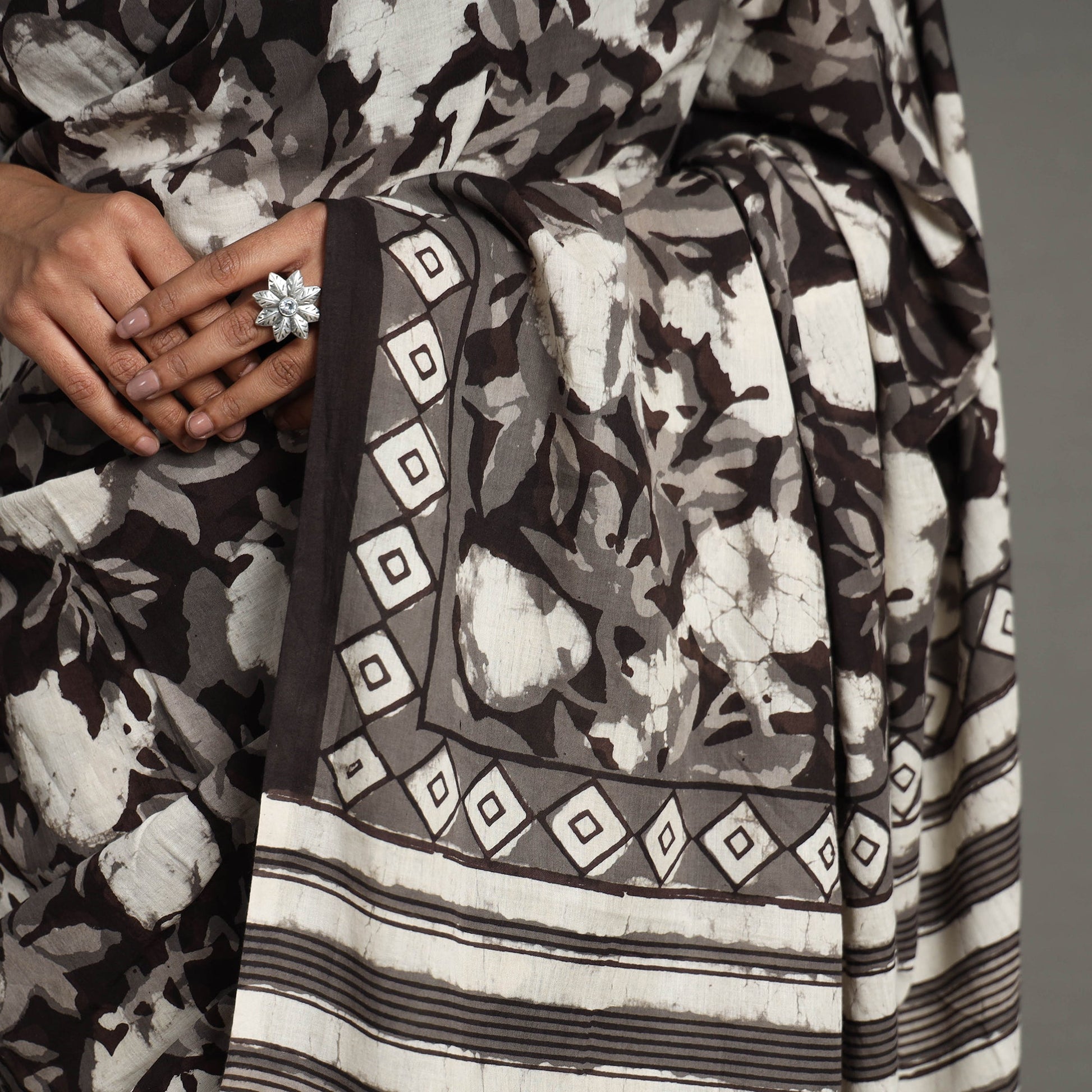 Black - Bagru Block Printed Mul Cotton Saree