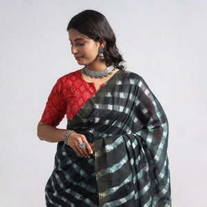 Black - Leheriya Tie-Dye Chanderi Silk Saree with Zari Border