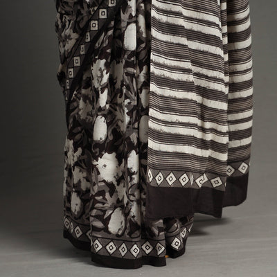 Black - Bagru Block Printed Mul Cotton Saree