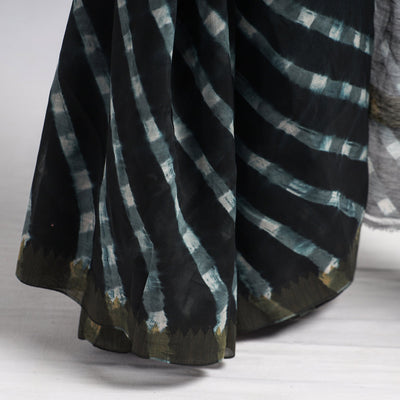 Black - Leheriya Tie-Dye Chanderi Silk Saree with Zari Border