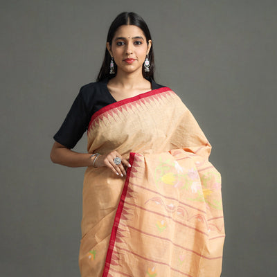 Peach - Traditional Moirangphee Manipuri Pure Handloom Cotton Saree