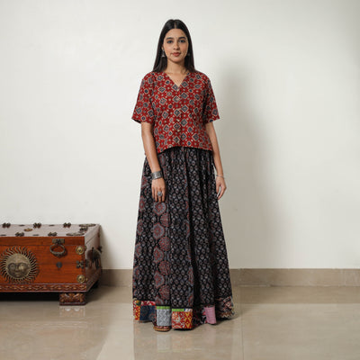 Black - 24 Kali Patchwork Block Printed Cotton Ajrakh Skirt 14