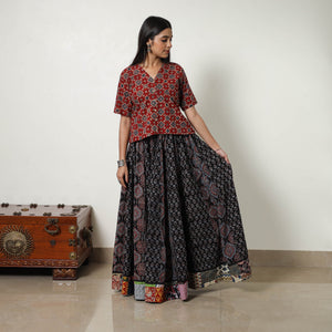 Black - 24 Kali Patchwork Block Printed Cotton Ajrakh Skirt 14