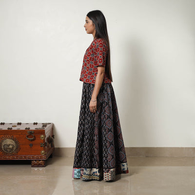 Black - 24 Kali Patchwork Block Printed Cotton Ajrakh Skirt 14