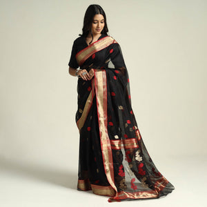 Black - Traditional Chanderi Silk Zari Buti Handloom Saree