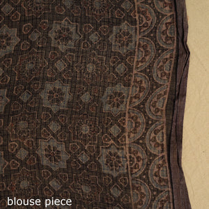 Black -  Natural Dyed Block Print Kota Doria Cotton Ajrakh Saree 17