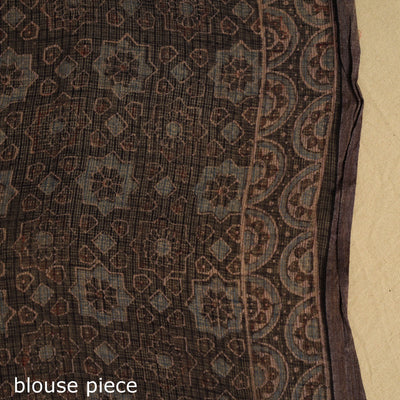 Black -  Natural Dyed Block Print Kota Doria Cotton Ajrakh Saree 17