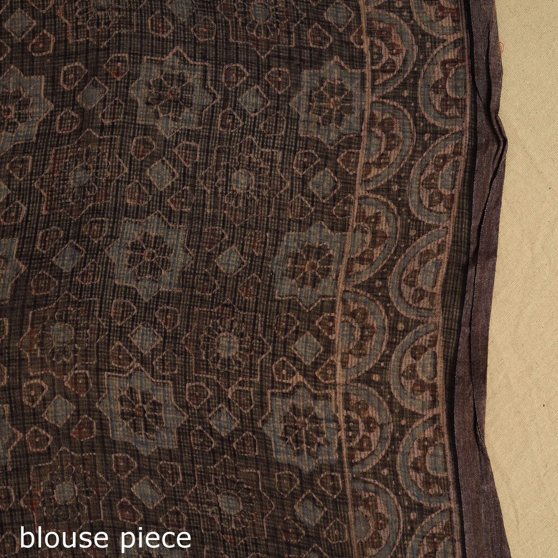 Black -  Natural Dyed Block Print Kota Doria Cotton Ajrakh Saree 17