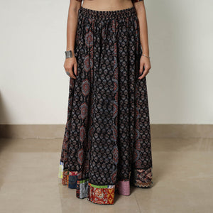Black - 24 Kali Patchwork Block Printed Cotton Ajrakh Skirt 14
