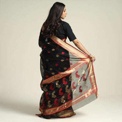 Black - Traditional Chanderi Silk Zari Buti Handloom Saree
