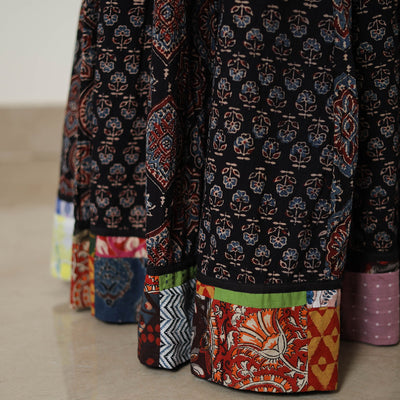 Black - 24 Kali Patchwork Block Printed Cotton Ajrakh Skirt 14