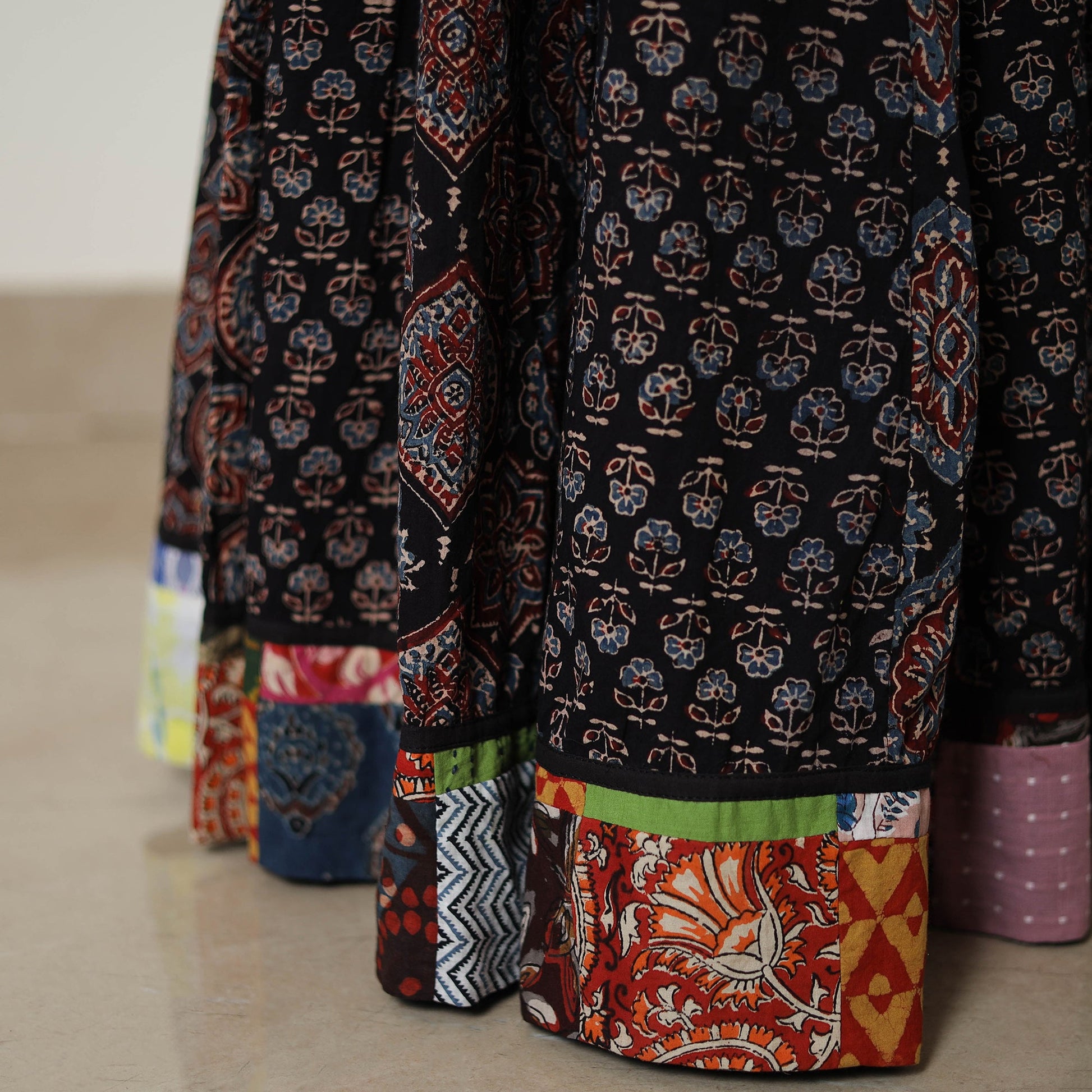 Black - 24 Kali Patchwork Block Printed Cotton Ajrakh Skirt 14