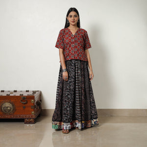 Black - 24 Kali Patchwork Block Printed Cotton Ajrakh Skirt 15