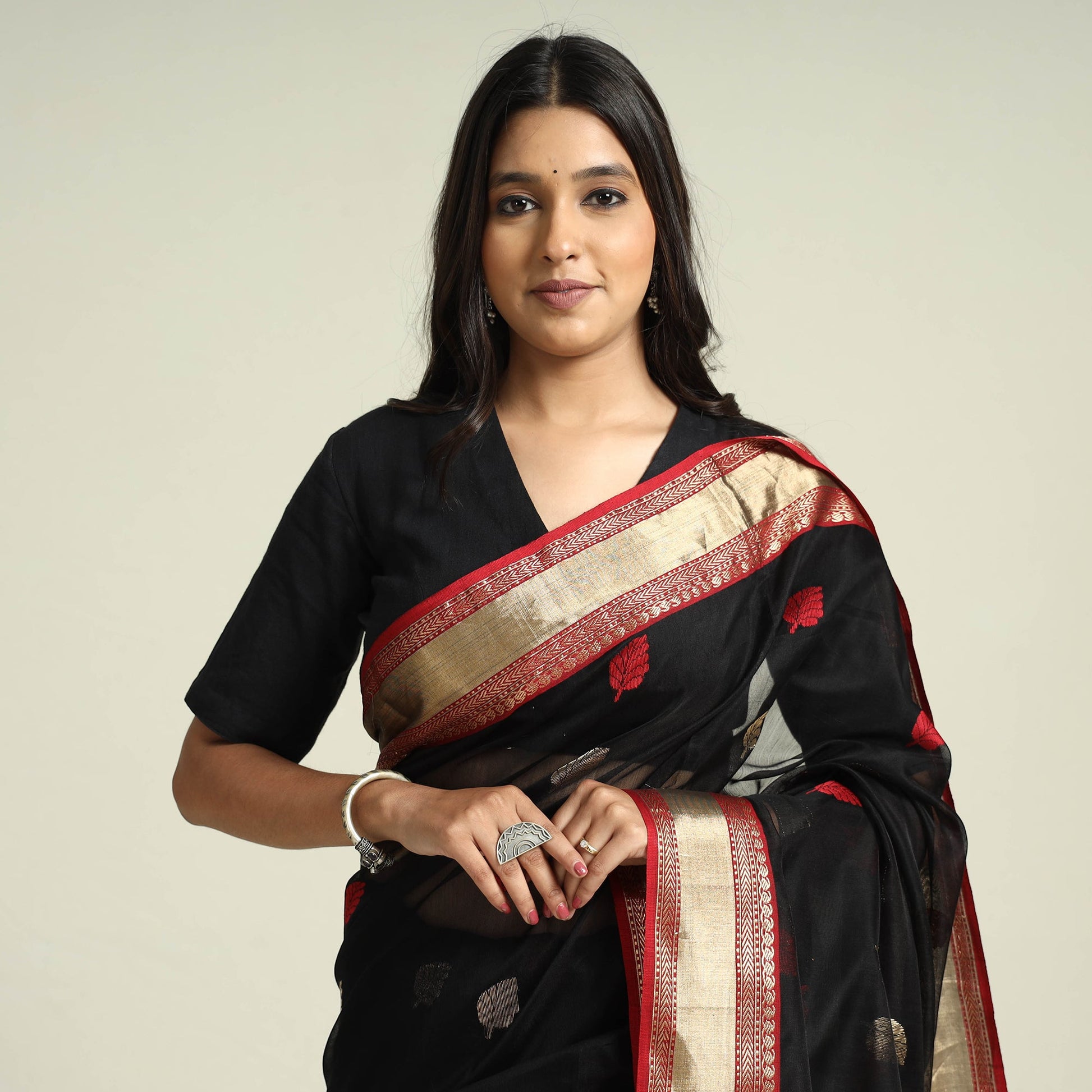 Black - Traditional Chanderi Silk Zari Buti Handloom Saree